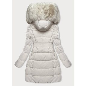 Dámska zimná bunda vo farbe ecru s kožušinou (2M-008)