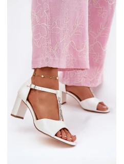 Dámské Sandály Na Podpatku S Dekorativním Páskem Eko Kůže Bílé model 21696912 - EVENTO