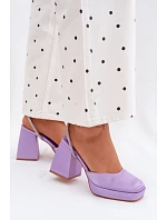 Dámské sandály s masivním podpatkem typu sloupek s páskem a kamínky Fialové Seraphina