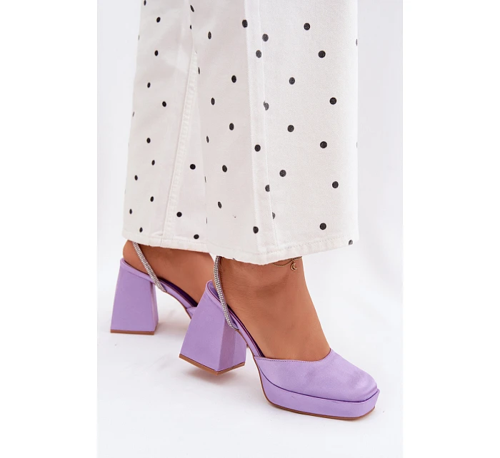 Dámské sandály s masivním podpatkem typu sloupek s páskem a kamínky Fialové Seraphina