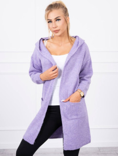 Obyčajný sveter s kapucňou a vreckami vo fialovej farbe