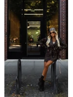 626-4 Mäkká bunda z ekokože s opaskom a asymetrickým zipsom - hnedá