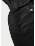 Čierny dvojradový klasický dámsky kabát z ekologickej kože AnnGissy (AG6-30)