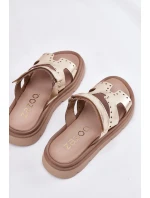 Klapki Damskie Z Naturalnej Skóry Na Platformie Zazoo 40440 Złote