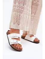 Klapki Damskie Na Korkowej Platformie Klamry Białe Evisolla Klapki Damskie Na Korkowej Platformie Klamry Białe Evisolla