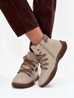 Ocieplane Botki Trapery Damskie Jasnobeżowe Zenaya