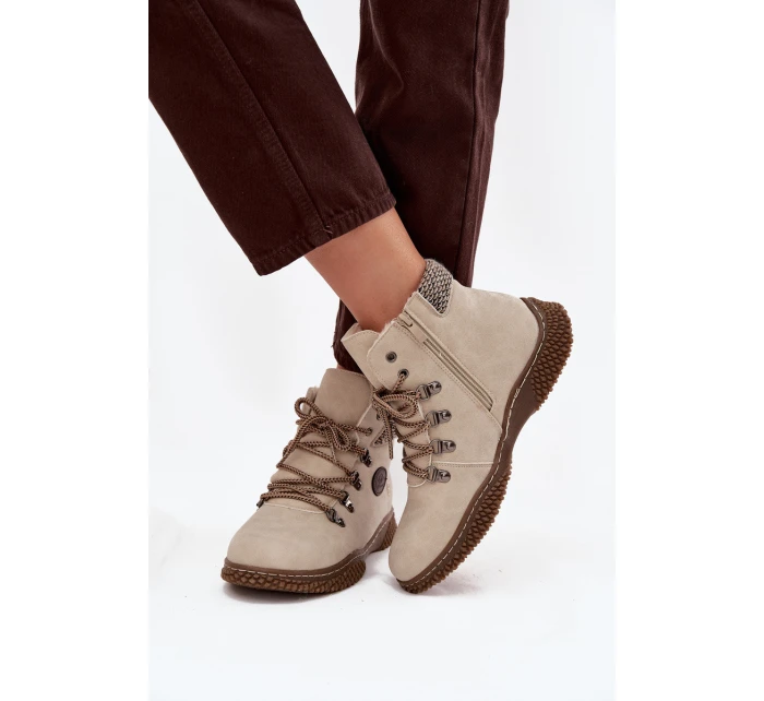 Ocieplane Botki Trapery Damskie Jasnobeżowe Zenaya Ocieplane Botki Trapery Damskie Jasnobeżowe Zenaya