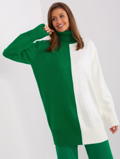 Zelený a ecru dlhý sveter s rolákom