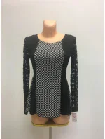 Dámsky top - tričko s kvetinovými rukávmi dlhý rukáv čiernobiele - Čierno-biela / UNI - OEM