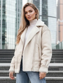 FashionStreet béžová dámska bunda z ovčej kože ramones TY5245z