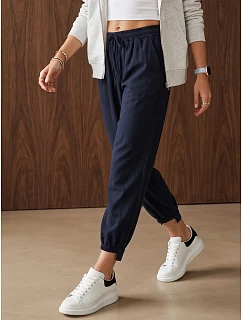 Dámske joggerové nohavice s gumou v páse, tmavomodré, FashionStreet UY3166