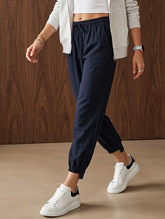 Dámske joggerové nohavice s gumou v páse, tmavomodré, FashionStreet UY3166