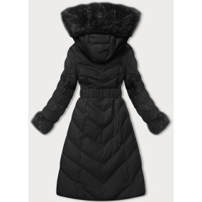 Čierna dámska zimná bunda s opaskom (5M3156-392)