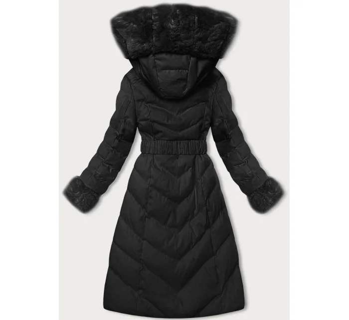 Čierna dámska zimná bunda s opaskom (5M3156-392)