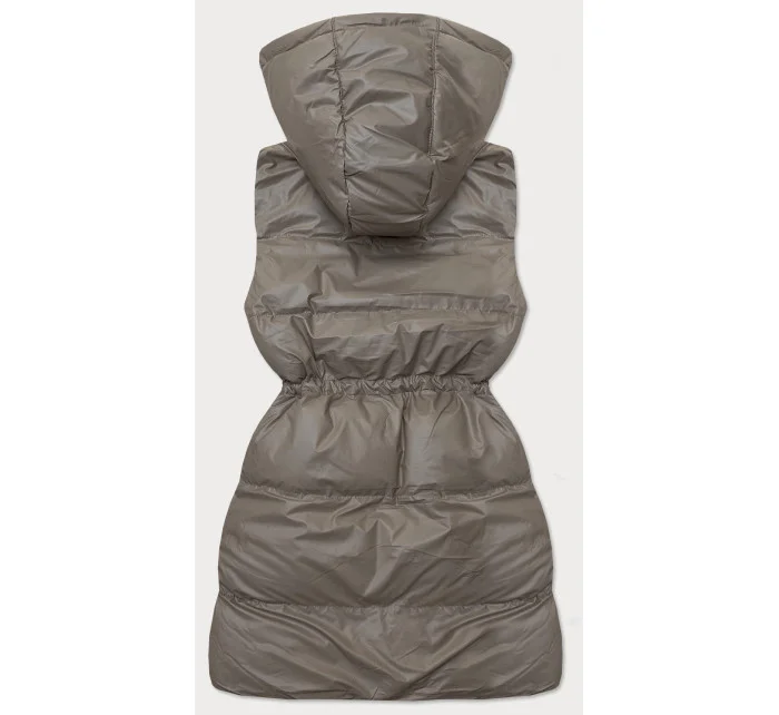 Dámska tmavobéžová jednoduchá vesta s páperím (5M3186-84)