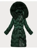 Tmavo zelená dámska zimná bunda s opaskom S'West (B8305-10)