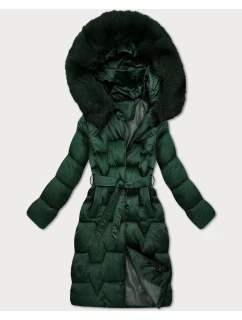 Tmavo zelená dámska zimná bunda s opaskom S'West (B8305-10)