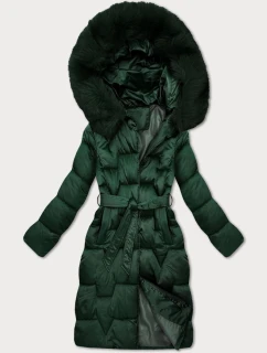 Tmavo zelená dámska zimná bunda s opaskom S'West (B8305-10)