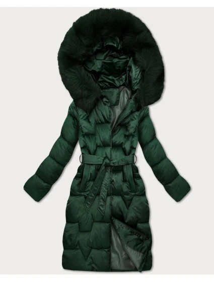 Tmavo zelená dámska zimná bunda s opaskom S'West (B8305-10)