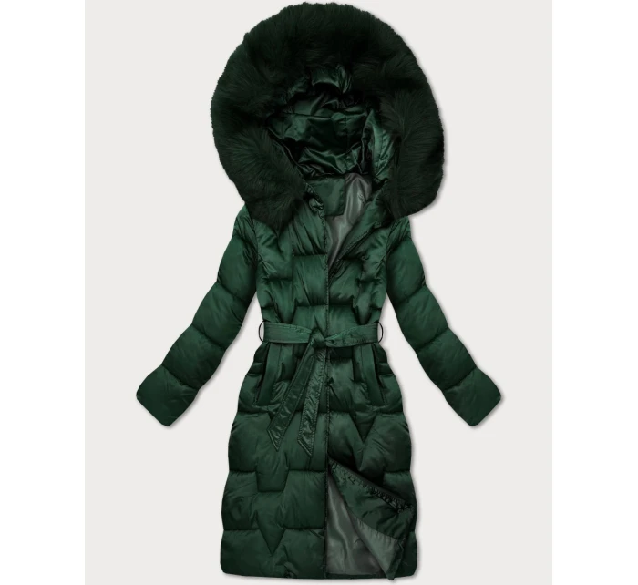 Tmavo zelená dámska zimná bunda s opaskom S'West (B8305-10)