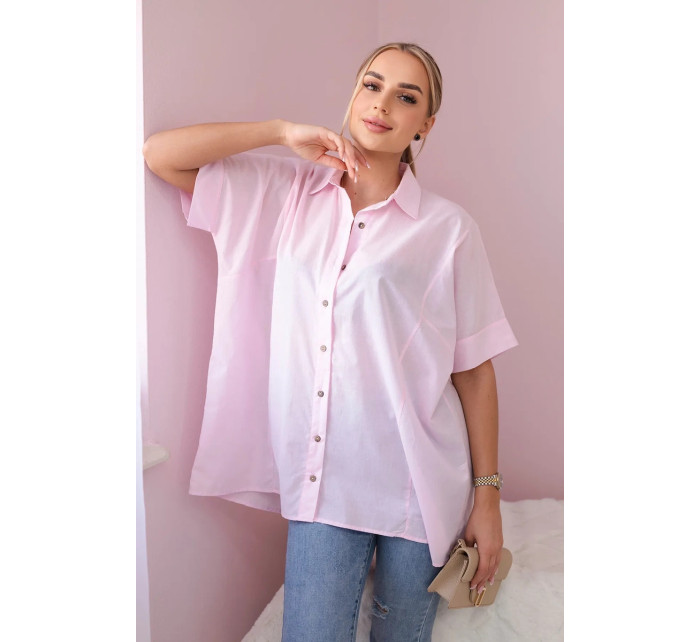 Bavlněná košile s krátkým rukávem pudrově růžová