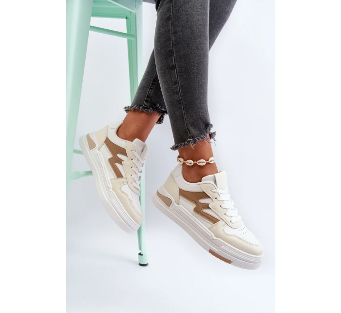 Sneakersy Damskie Na Platformie Z Eko Skóry Beżowe Lynnette Sneakersy Damskie Na Platformie Z Eko Skóry Beżowe Lynnette