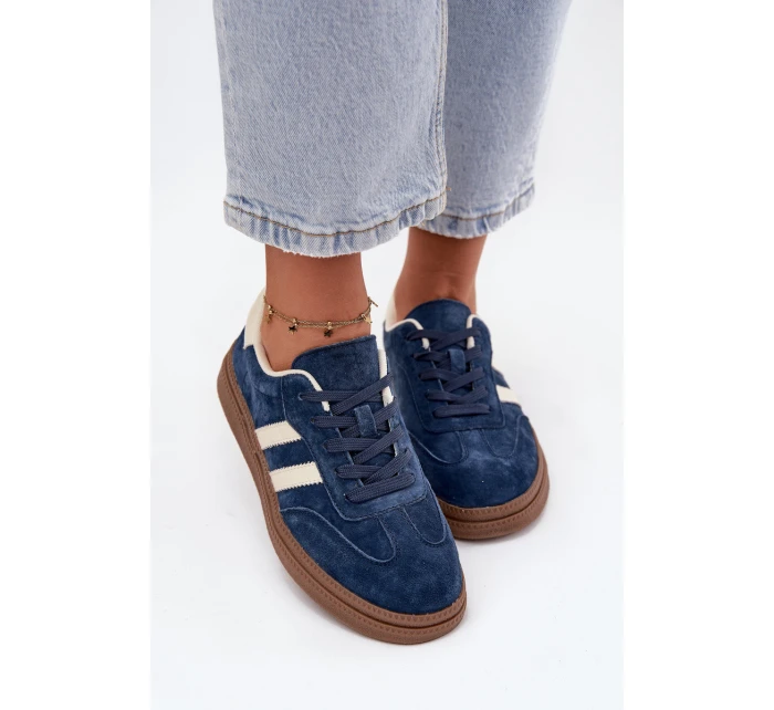 Sneakersy Damskie Zamszowe Na Platformie Granatowe Sylviona