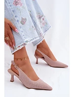 Materiálové sandály na podpatku Špinavě růžové Delessa