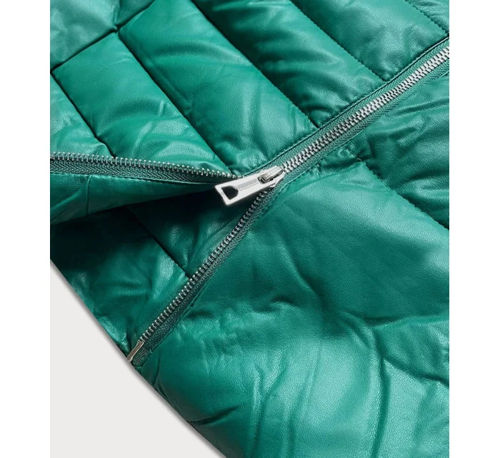 Dámska bunda s kožušinovým golierom zelená (ag6-28)