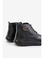 Botki Męskie Ocieplane Na Zamek Sznurowane Czarne Hlimena