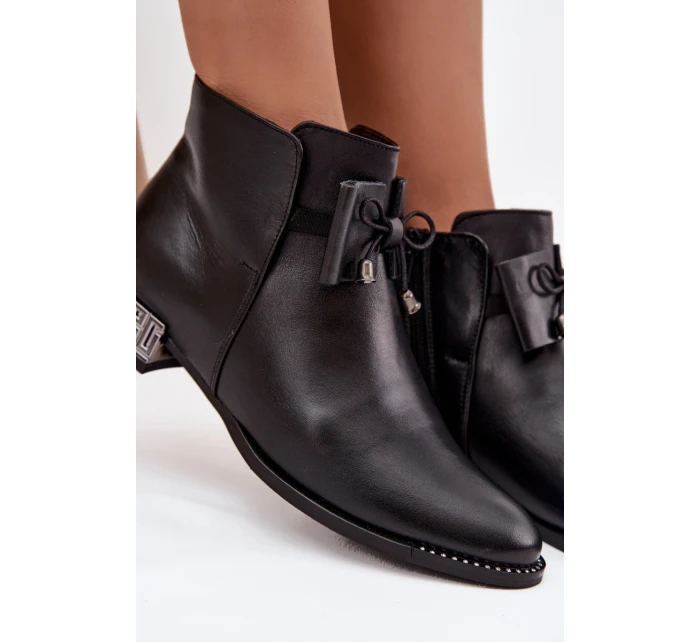Dámské kotníkové boty z pravé kůže na nízkém podpatku Zazoo 1396 Černé