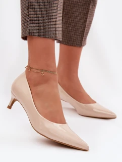 Lakované lodičky na nízkém podpatku Béžové model 22037714 - Boto