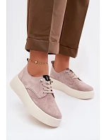 Semišové dámské polobotky na platformě model 22100808 béžové - VINCEZA