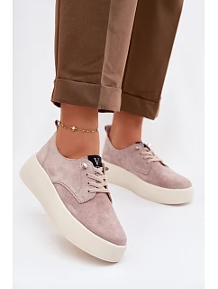 Semišové dámské polobotky na platformě model 22100808 béžové - VINCEZA