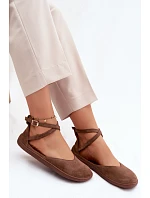 Semišové dámské baleríny Barefoot s pásky Zazoo 320 hnědé
