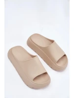 Dámske penové papuče na platforme - béžové