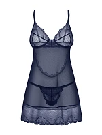 Dámska zvodná košieľka Nightly Blue Chemise tmavomodrá - Obsessive