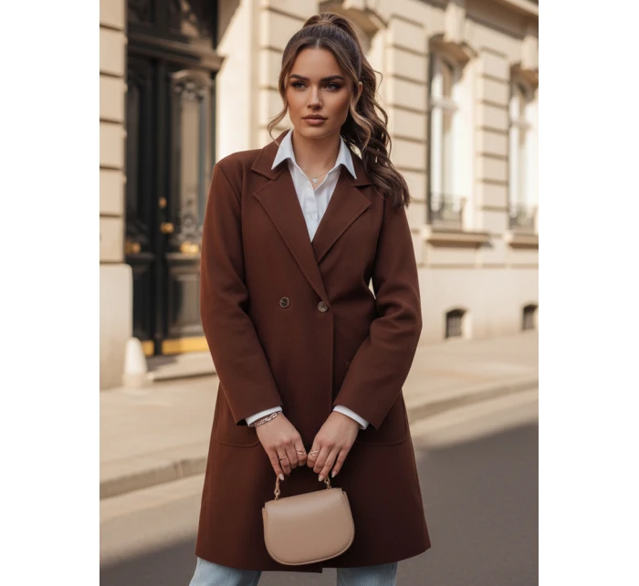Dámský dlouhý hnědý kabát oversize Dstreet model 21981932 - FashionStreet Dámský dlouhý hnědý kabát oversize Dstreet model 21981932 - FashionStreet