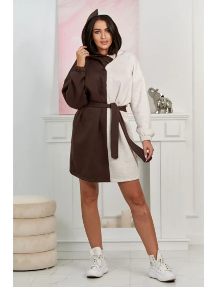 Izolovaná model 18856960 mikina hnědá + béžová melanž - K-Fashion