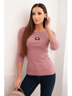 Dámska pruhovaná blúzka s 3/4 rukávom a ozdobnou nášivkou tmavoružová