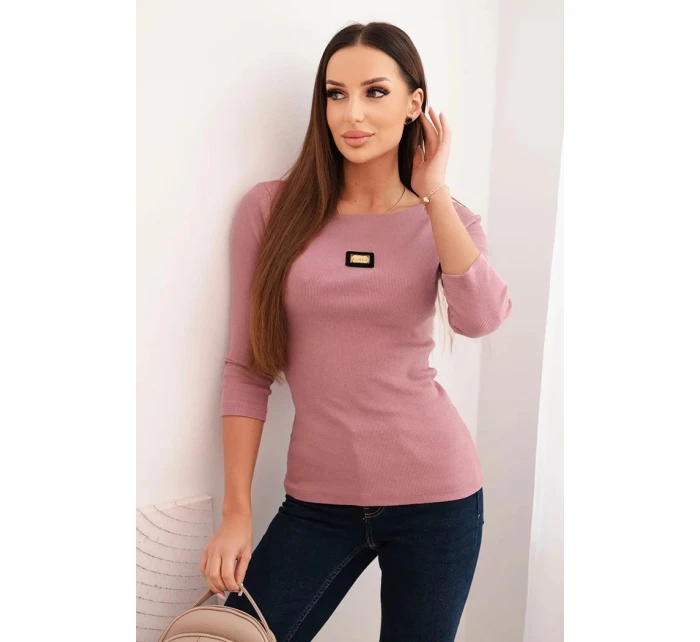 Dámska pruhovaná blúzka s 3/4 rukávom a ozdobnou nášivkou tmavoružová Dámska pruhovaná blúzka s 3/4 rukávom a ozdobnou nášivkou tmavoružová