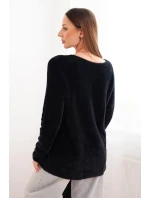 Dámsky vlnený sveter s výstrihom do V čierny