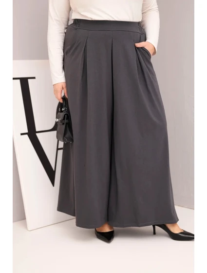 Dámske bavlnené nohavice nadrozmernej veľkosti so širokými nohavicami a voľným strihom Graphite Dámske bavlnené nohavice nadrozmernej veľkosti so širokými nohavicami a voľným strihom Graphite