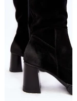 Zamszowe Kozaki Damskie Na Słupku Przed Kolano Lemar Czarne Ceraxa