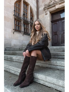 Zamszowe Kozaki Na Słupku Zamek Czekoladowe Lissara