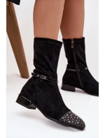 Botki Damskie Na Niskim Obcasie Ze Zdobieniem I Paskiem D&A MR52-165 Czarne