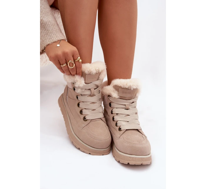 Semišové sněhule dámské na platformě s kožíškem Big Star model 21786619 béžové - Big Star Shoes