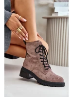 Zdobené členkové topánky Workery Dámske zateplené topánky D&A Taupe Zdobené členkové topánky Workery Dámske zateplené topánky D&A Taupe