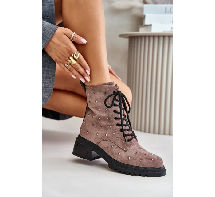 Zdobené členkové topánky Workery Dámske zateplené topánky D&A Taupe Zdobené členkové topánky Workery Dámske zateplené topánky D&A Taupe