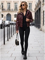 Kurtka damska skórzana z kapturem bordowa model 22341070 - FashionStreet